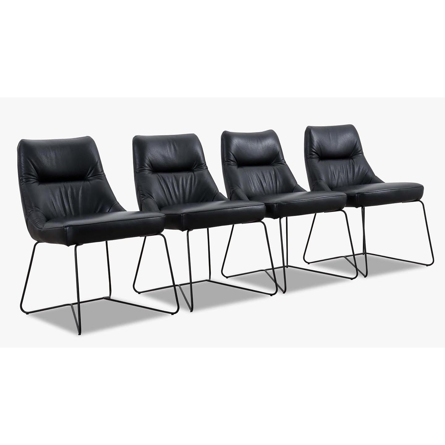 4x Stühle PORTLAND in Anilinleder schwarz